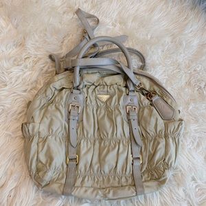 Prada ruched satchel with shoulder strap cream